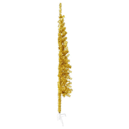 Albero Natale Artificiale Sottile a MetÃ  con Supporto Oro 120cm