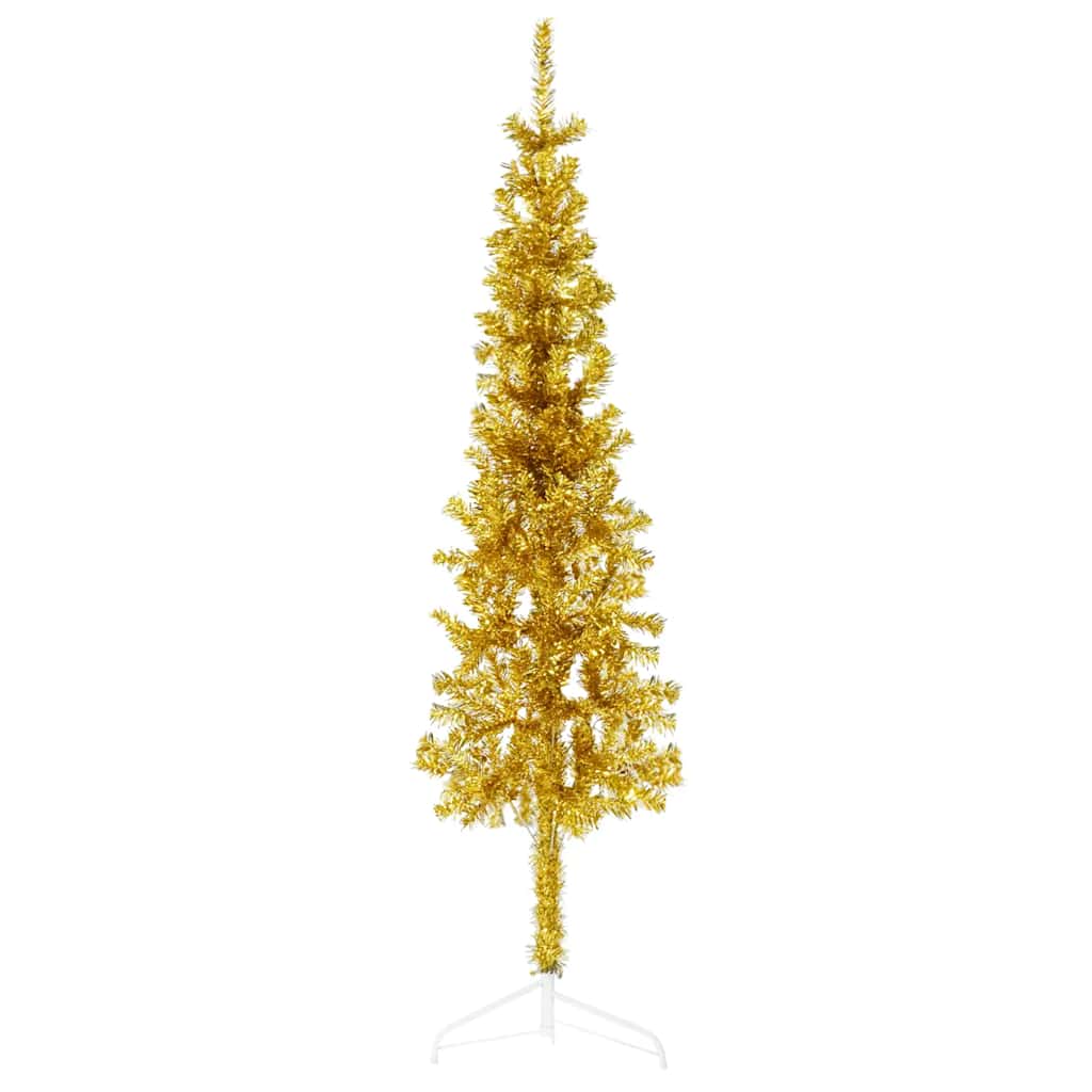 Albero Natale Artificiale Sottile a MetÃ  con Supporto Oro 150cm