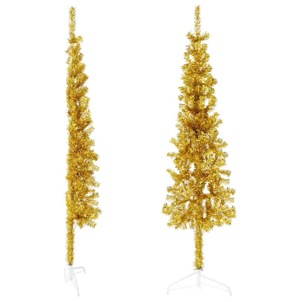 Albero Natale Artificiale Sottile a MetÃ  con Supporto Oro 150cm
