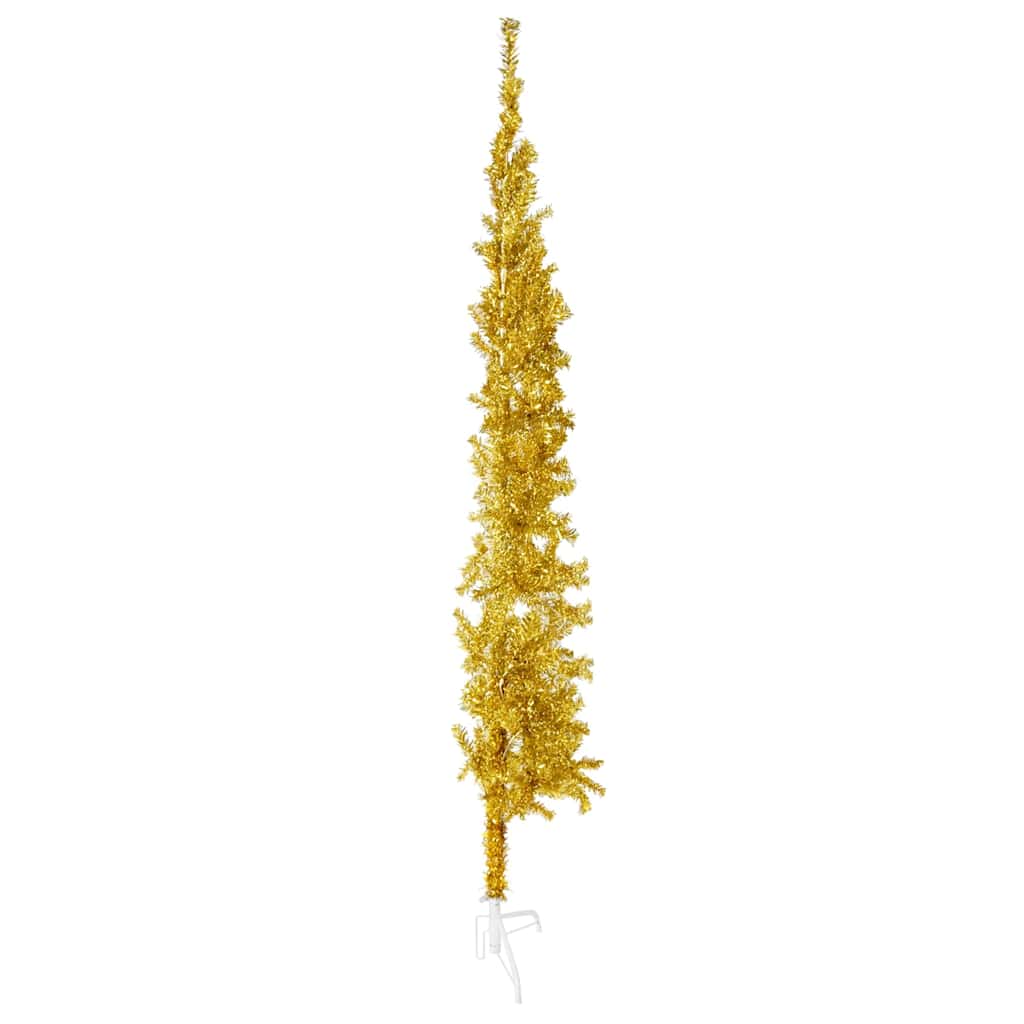 Albero Natale Artificiale Sottile a MetÃ  con Supporto Oro 180cm