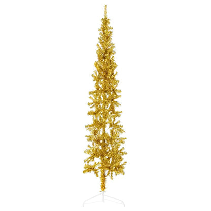 Albero Natale Artificiale Sottile a MetÃ  con Supporto Oro 210cm