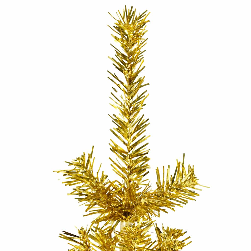 Albero Natale Artificiale Sottile a MetÃ  con Supporto Oro 210cm