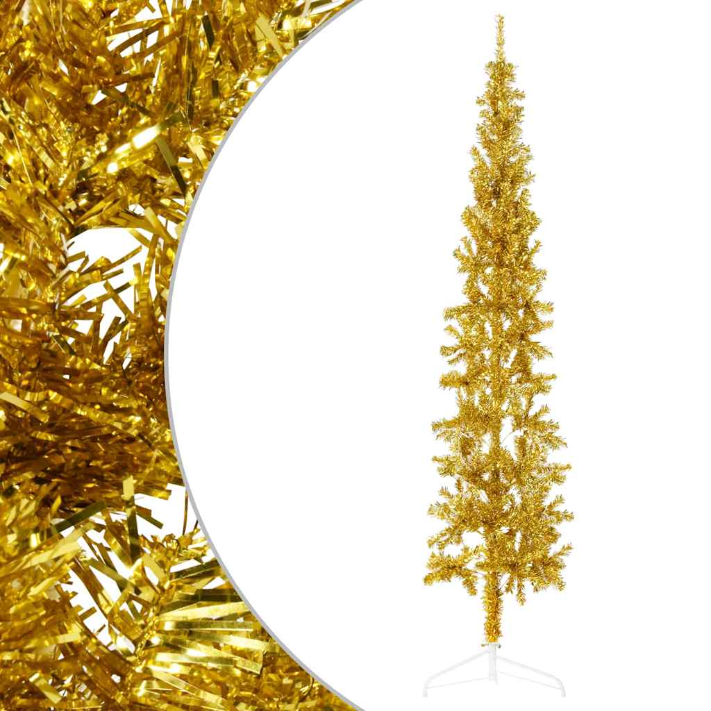 Albero Natale Artificiale Sottile a MetÃ  con Supporto Oro 240cm
