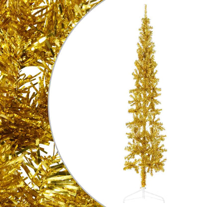 Albero Natale Artificiale Sottile a MetÃ  con Supporto Oro 240cm