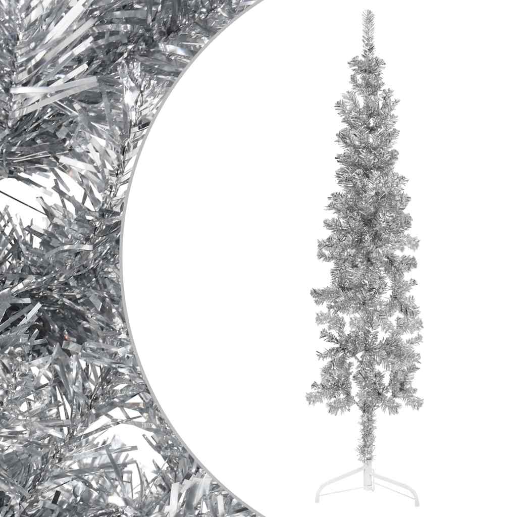 Albero Natale Artificiale Sottile a MetÃ  Supporto Argento 120cm