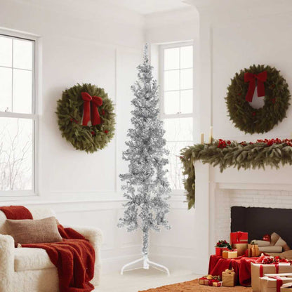 Albero Natale Artificiale Sottile a MetÃ  Supporto Argento 180cm