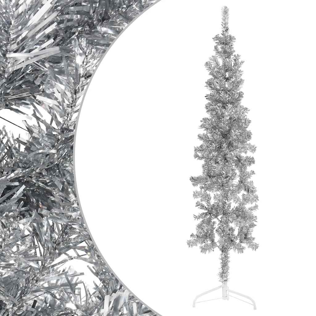 Albero Natale Artificiale Sottile a MetÃ  Supporto Argento 180cm