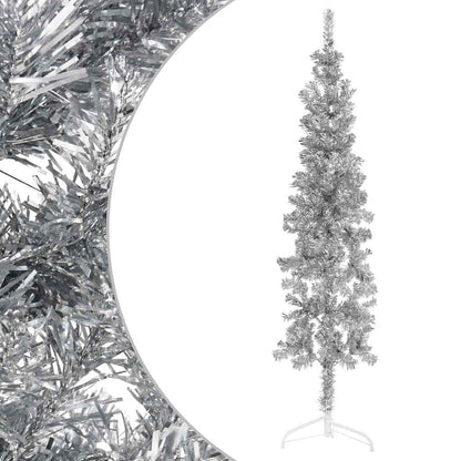 Albero Natale Artificiale Sottile a MetÃ  Supporto Argento 180cm