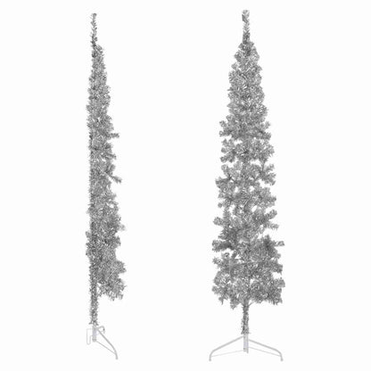 Albero Natale Artificiale Sottile a MetÃ  Supporto Argento 210cm