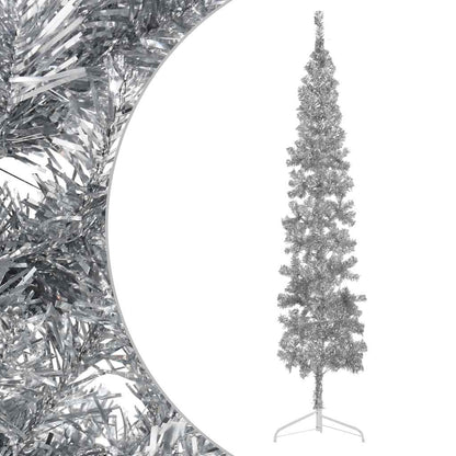 Albero Natale Artificiale Sottile a MetÃ  Supporto Argento 240cm