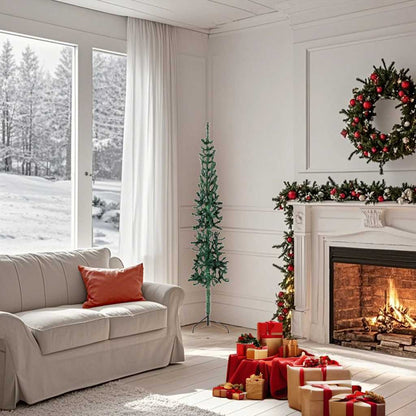 Albero Natale Artificiale Sottile a MetÃ  Supporto Verde 150 cm
