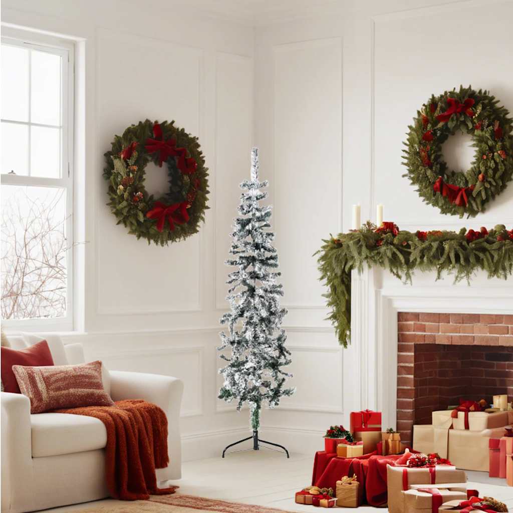 Albero Natale Artificiale Sottile a MetÃ  Neve Fioccata 150 cm