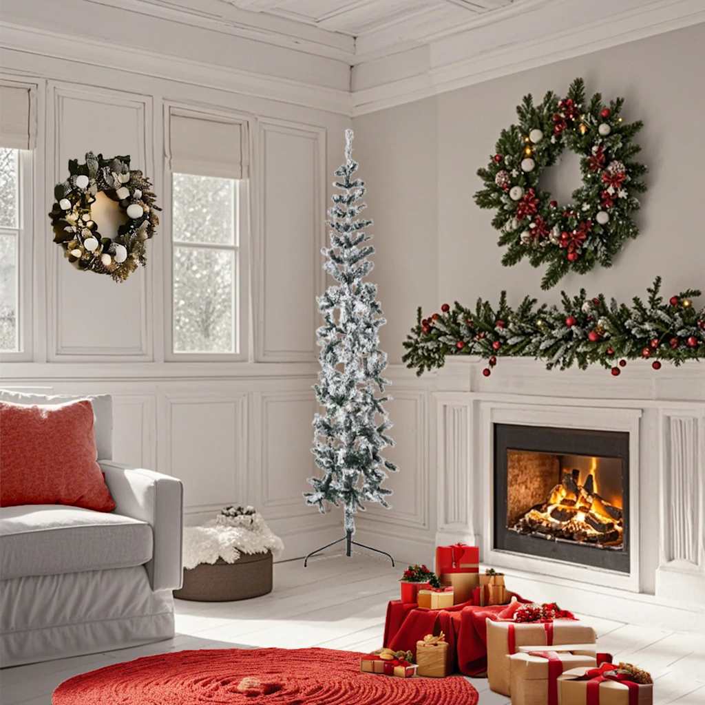 Albero Natale Artificiale Sottile a MetÃ  Neve Fioccata 180 cm