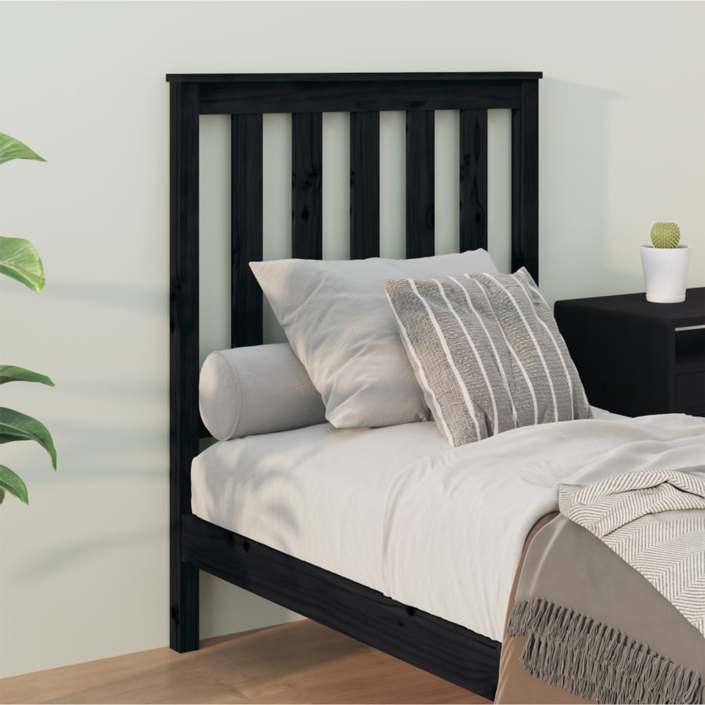 Testiera per Letto Nera 81x6x101 cm in Legno Massello di Pino