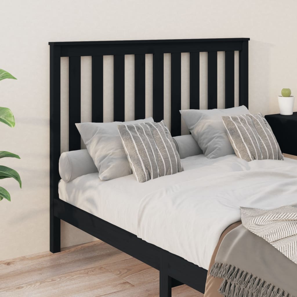 Testiera per Letto Nera 141x6x101 cm in Legno Massello di Pino
