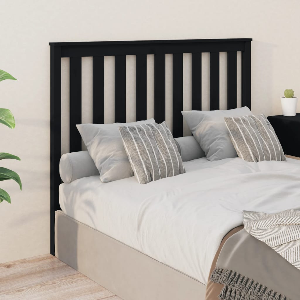 Testiera per Letto Nera 141x6x101 cm in Legno Massello di Pino