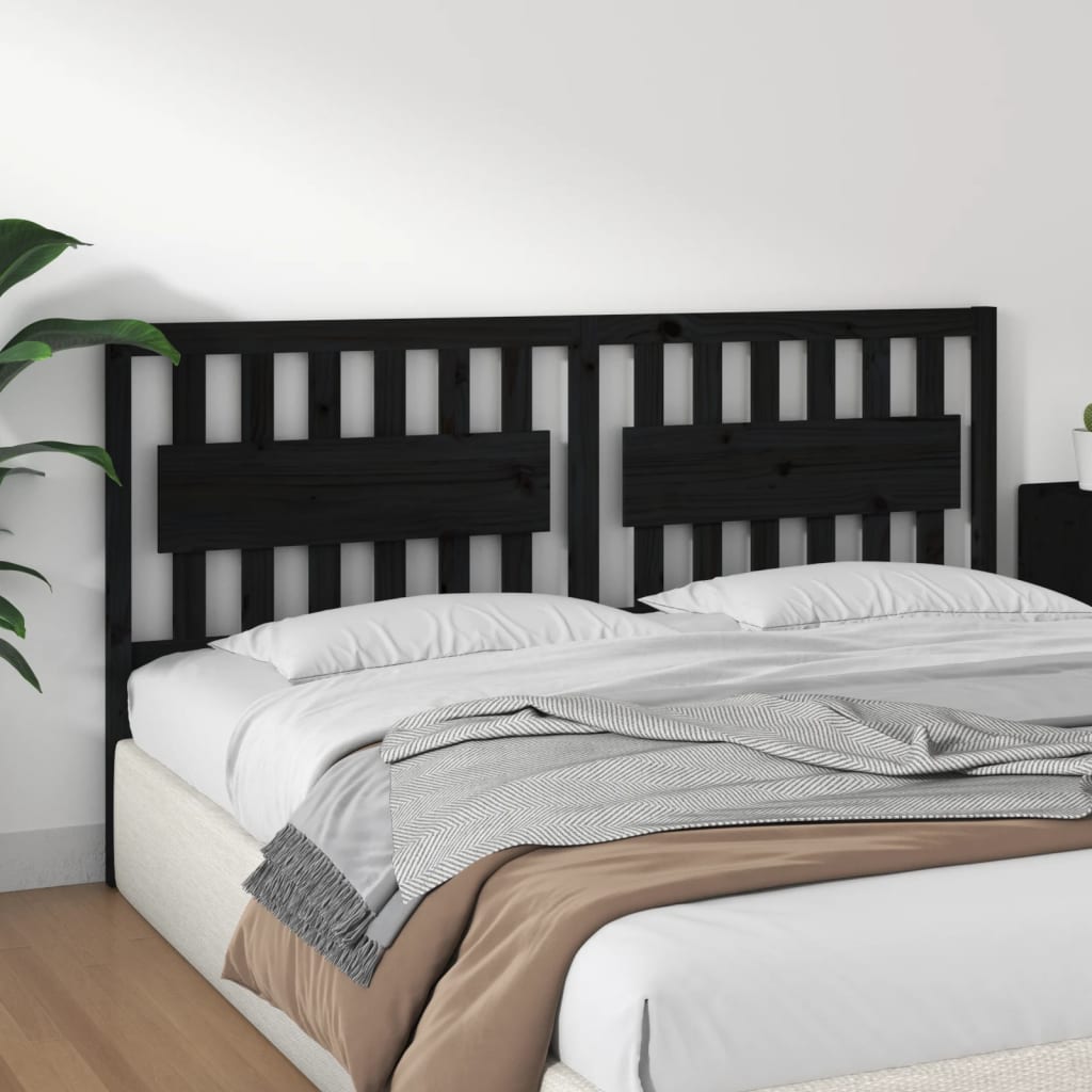 Testiera per Letto Nera 185,5x4x100cm in Legno Massello di Pino