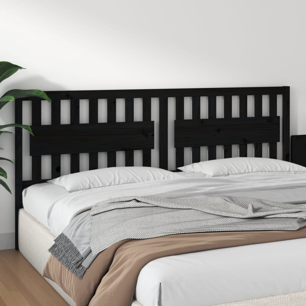 Testiera per Letto Nera 205,5x4x100cm in Legno Massello di Pino