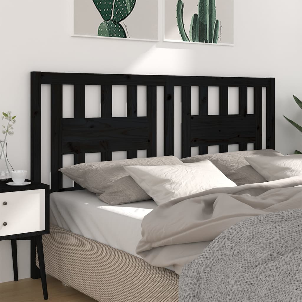 Testiera per Letto Nera 156x4x100 cm in Legno Massello di Pino