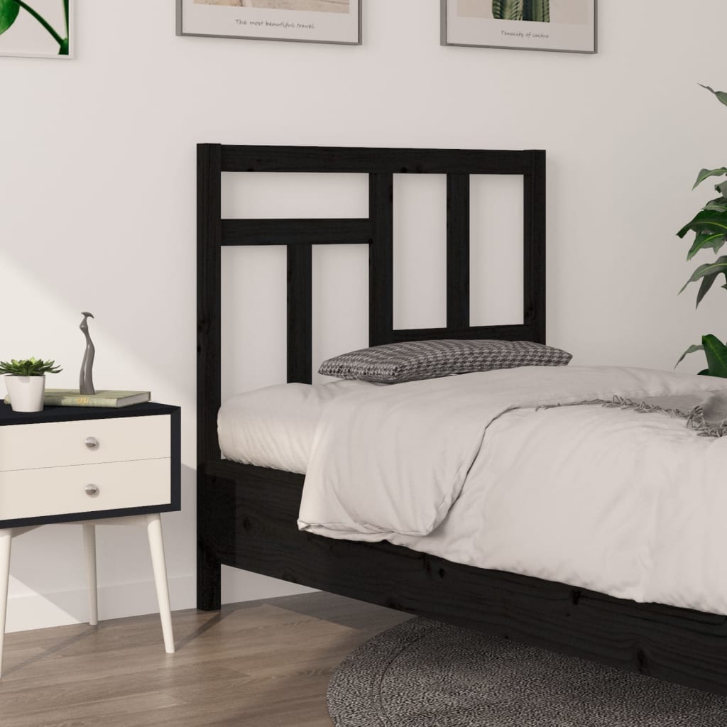 Testiera per Letto Nera 80,5x4x100 cm in Legno Massello di Pino