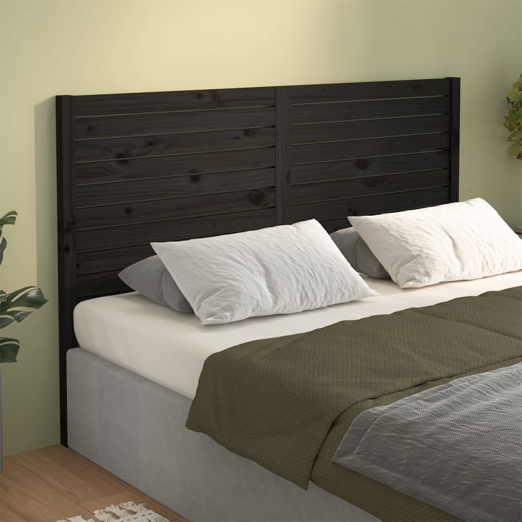 Testiera per Letto Nera 146x4x100 cm in Legno Massello di Pino