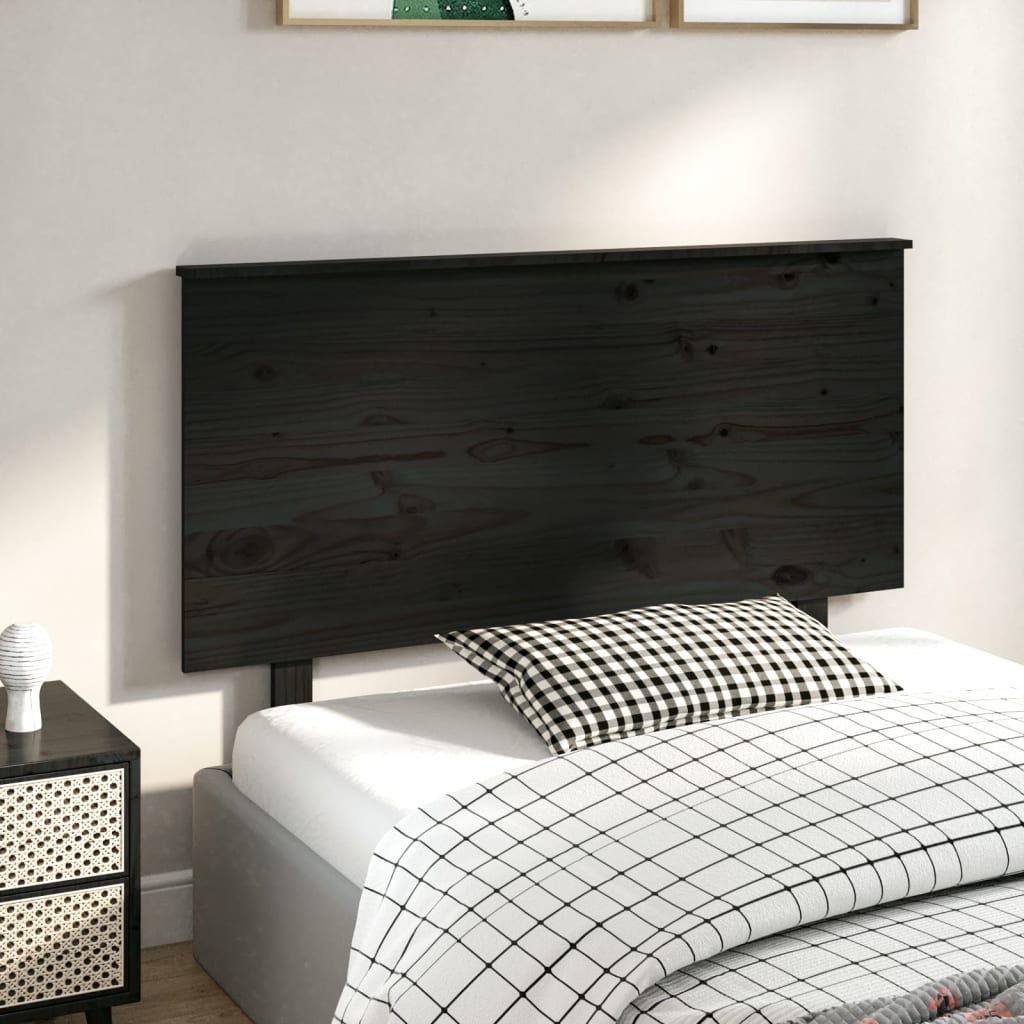 Testiera per Letto Nera 124x6x82,5 cm in Legno Massello di Pino