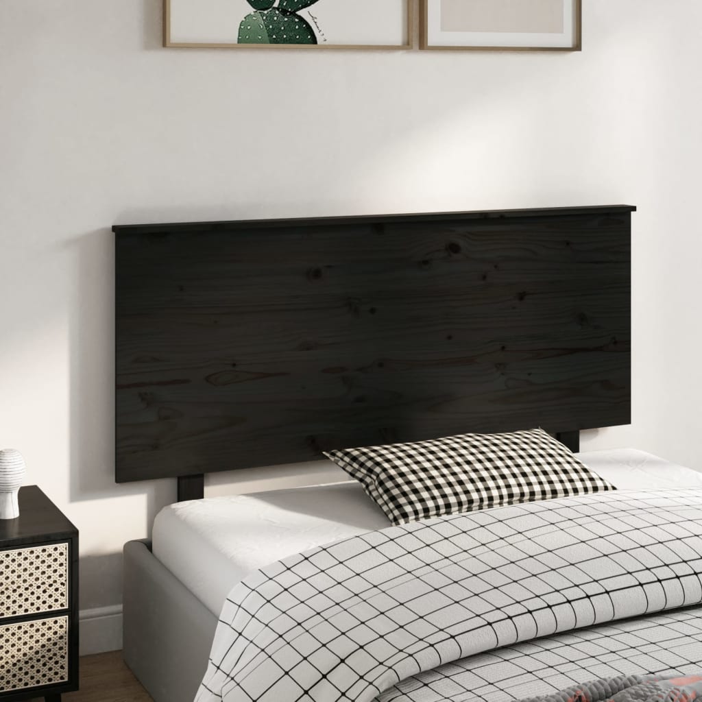 Testiera per Letto Nera 139x6x82,5 cm in Legno Massello di Pino