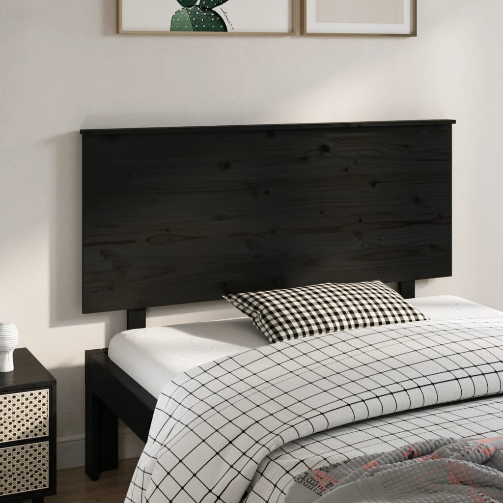 Testiera per Letto Nera 139x6x82,5 cm in Legno Massello di Pino