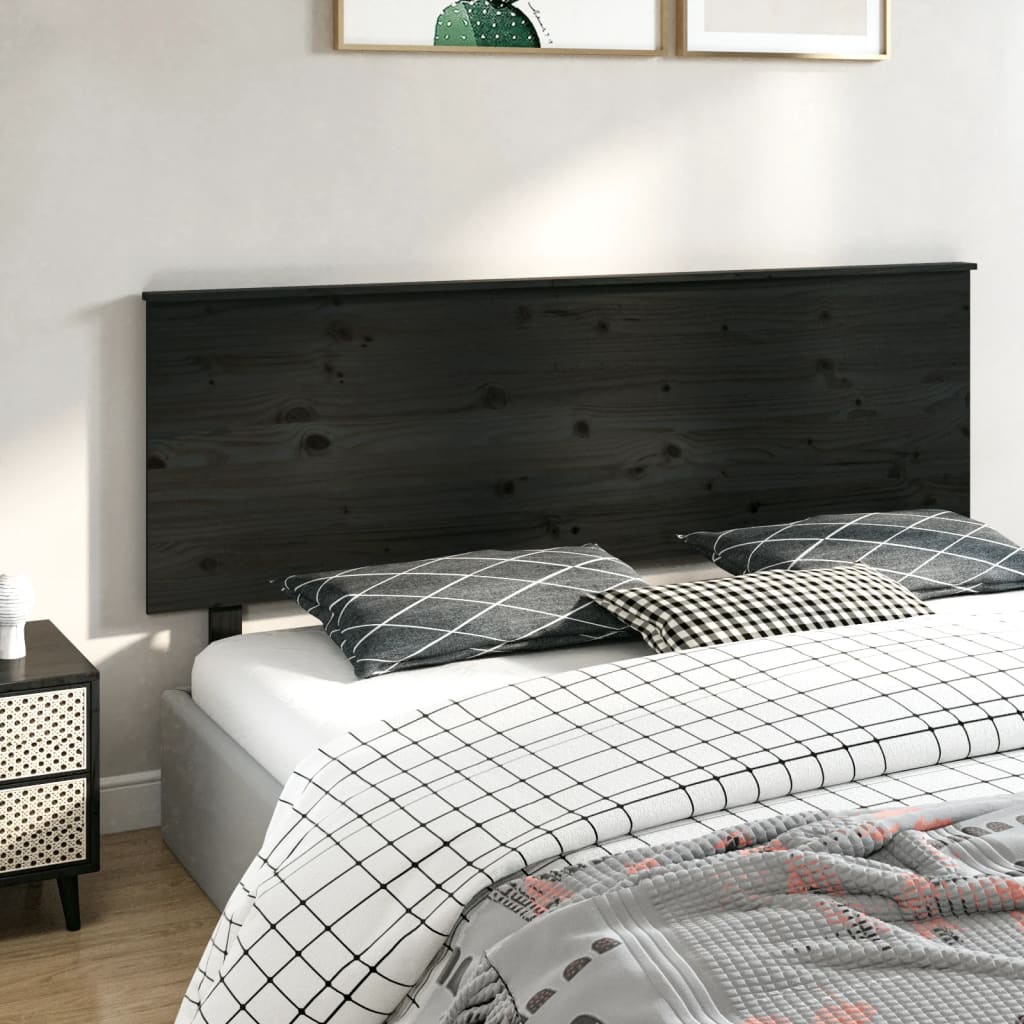 Testiera per Letto Nera 184x6x82,5 cm in Legno Massello di Pino