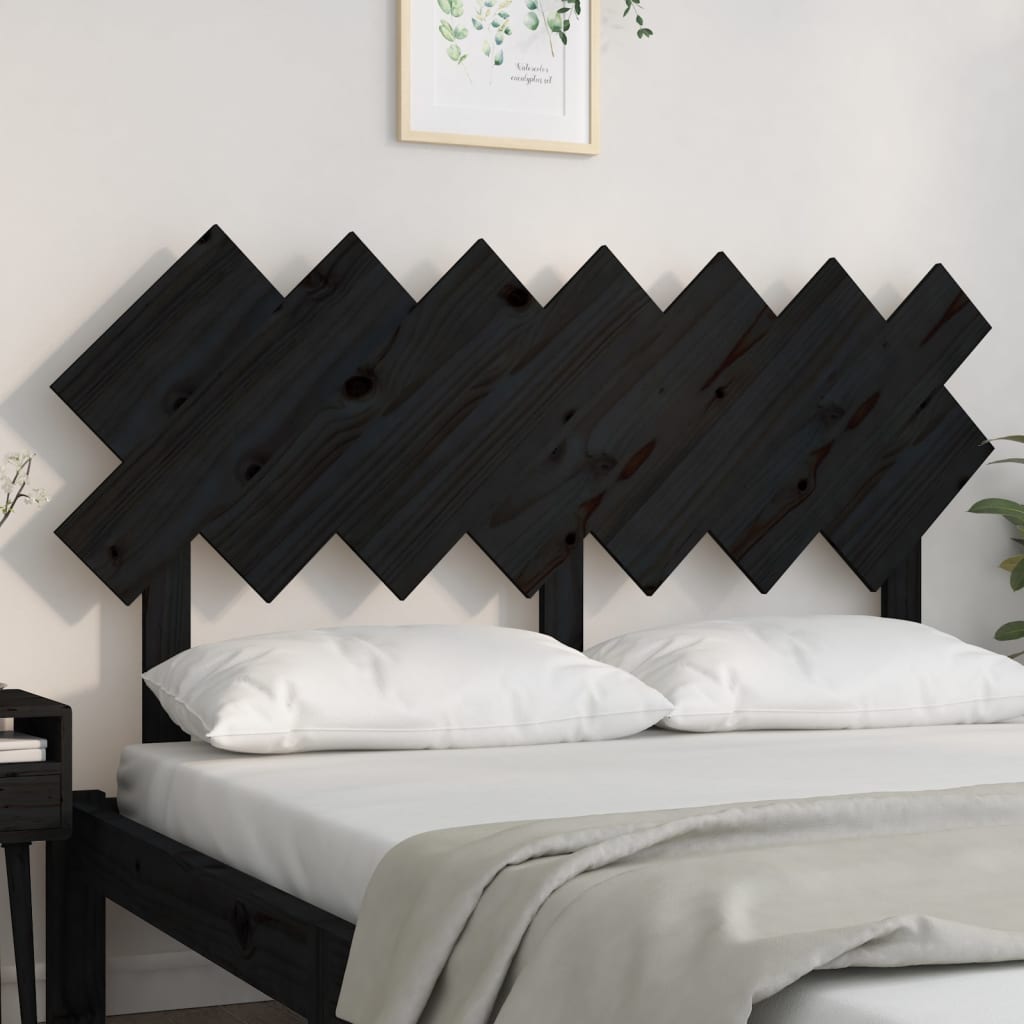 Testiera per Letto Nera 151,5x3x81 cm in Legno Massello di Pino