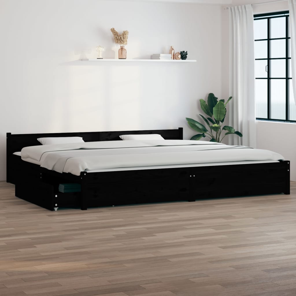 Giroletto con Cassetti Nero 180x200 cm Super King
