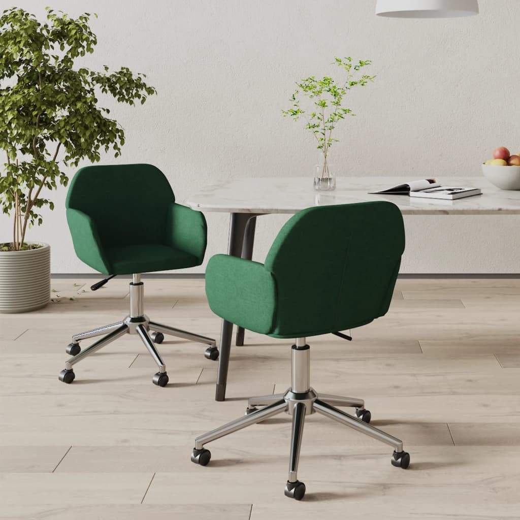 Sedie da Pranzo Girevoli 2 pz Verde Scuro in Tessuto