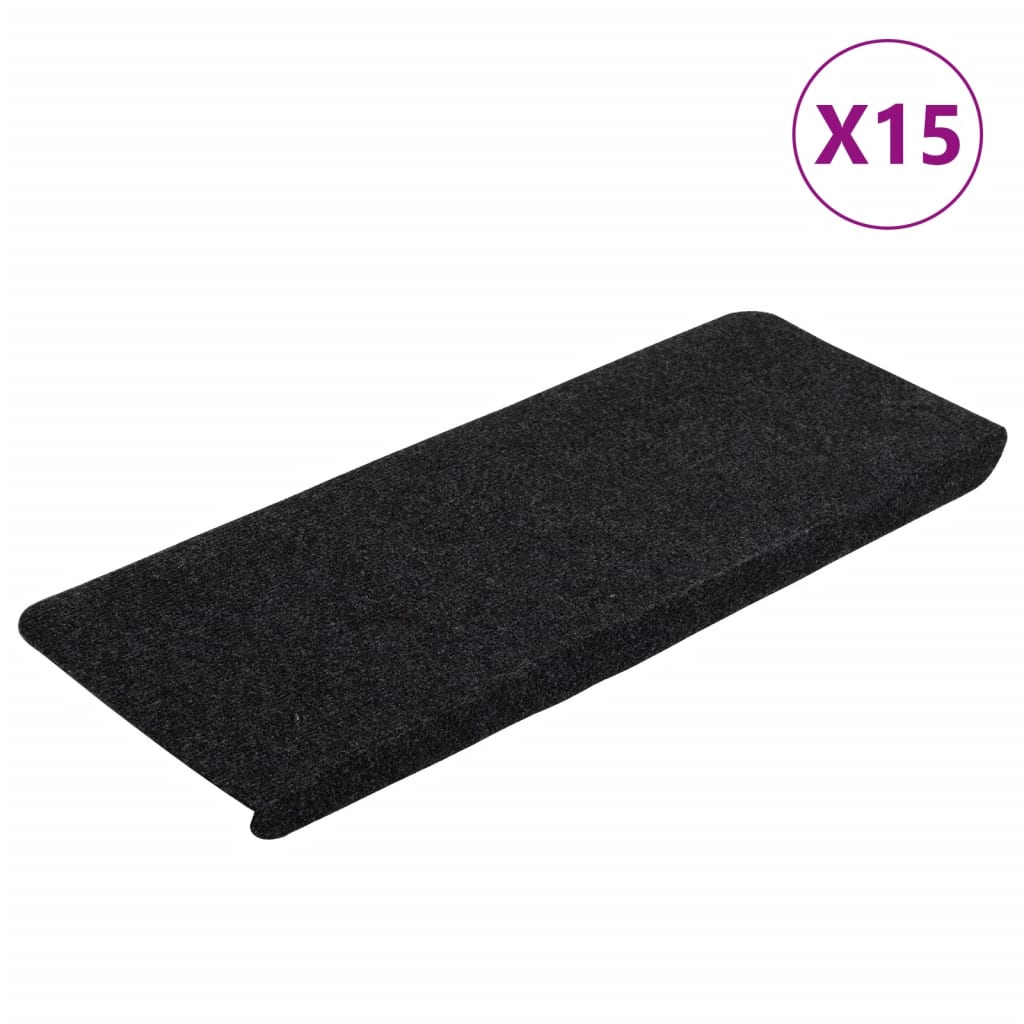 Tappetini Autoadesivi per Scale 15 pz 65x24,5x3,5 cm Nero