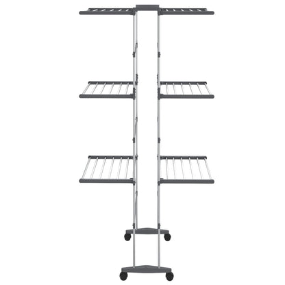Stendibiancheria a 3 Livelli con Ruote Argento 60x70x129 cm
