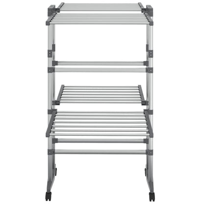 Stendibiancheria a 2 Livelli con Ruote Argento 60x70x106 cm