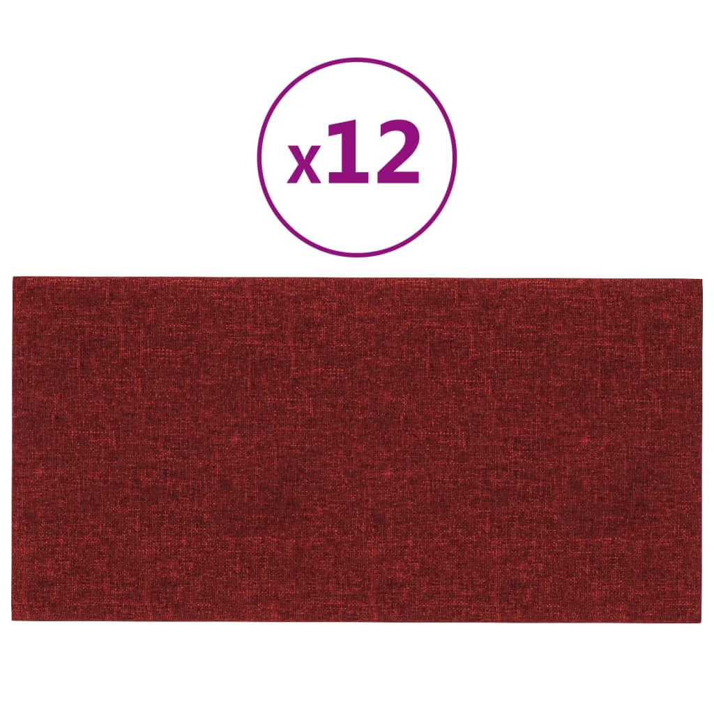 Pannelli Murali 12 pz Rosso Vino 30x15 cm Tessuto 0,54 m²