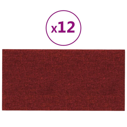 Pannelli Murali 12 pz Rosso Vino 30x15 cm Tessuto 0,54 m²