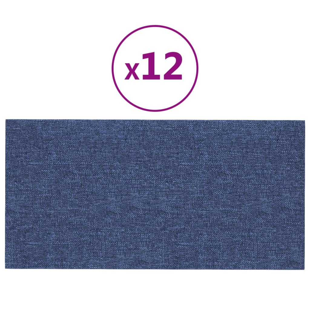Pannelli Murali 12 pz Blu 30x15 cm Tessuto 0,54 m²