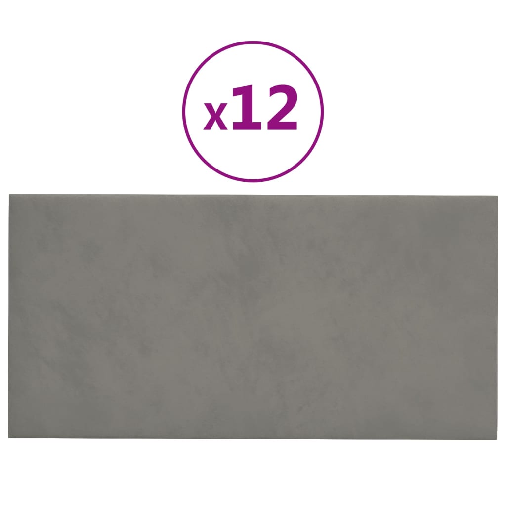 Pannelli Murali 12 pz Grigio Chiaro 30x15 cm Velluto 0,54 m²