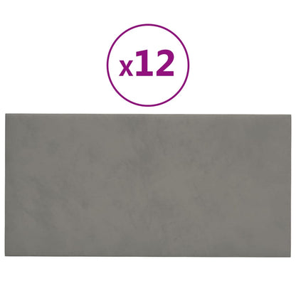 Pannelli Murali 12 pz Grigio Chiaro 30x15 cm Velluto 0,54 m²