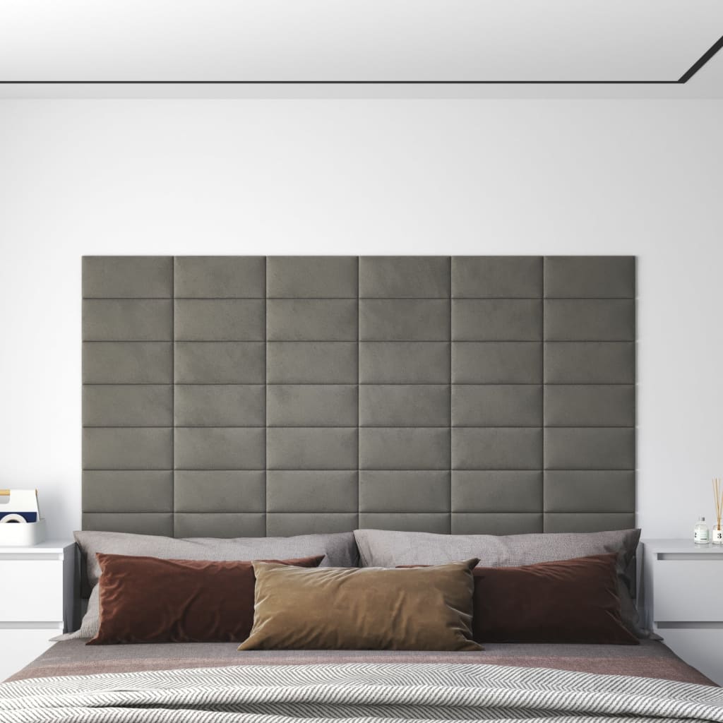Pannelli Murali 12 pz Grigio Chiaro 30x15 cm Velluto 0,54 m²