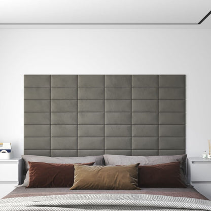 Pannelli Murali 12 pz Grigio Chiaro 30x15 cm Velluto 0,54 m²
