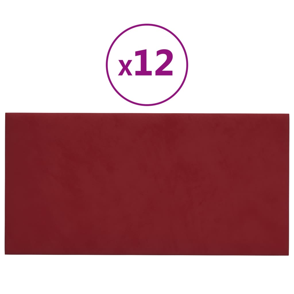 Pannelli Murali 12 pz Rosso Vino 30x15 cm Velluto 0,54 m²