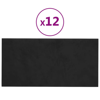 Pannelli Murali 12 pz Neri 30x15 cm Velluto 0,54 m²