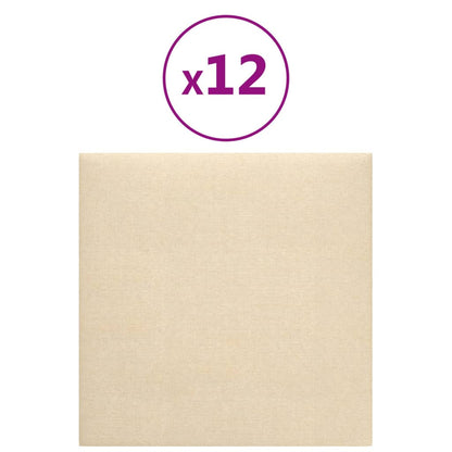 Pannelli Murali 12 pz Crema 30x30 cm in Tessuto 1,08 m²