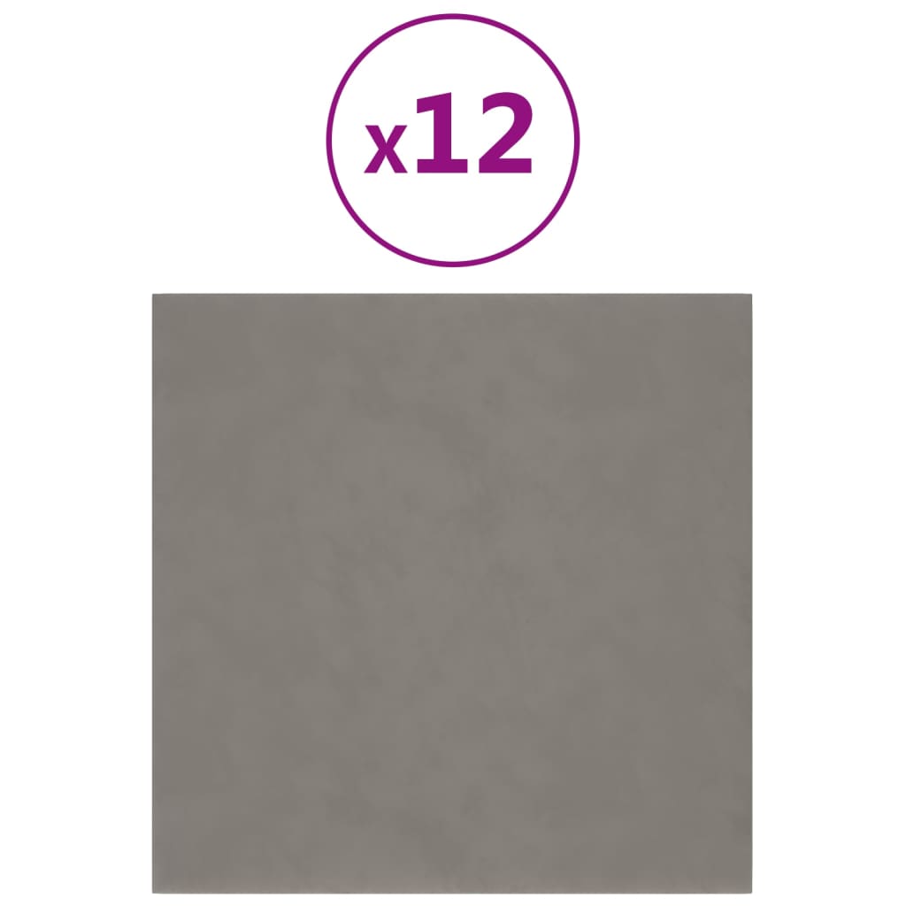 Pannelli Murali 12 pz Grigio Chiaro 30x30 cm in Velluto 1,08 m²