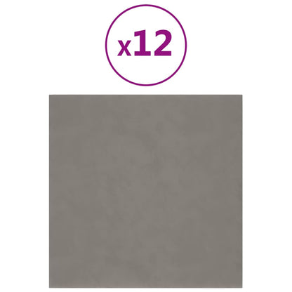 Pannelli Murali 12 pz Grigio Chiaro 30x30 cm in Velluto 1,08 m²