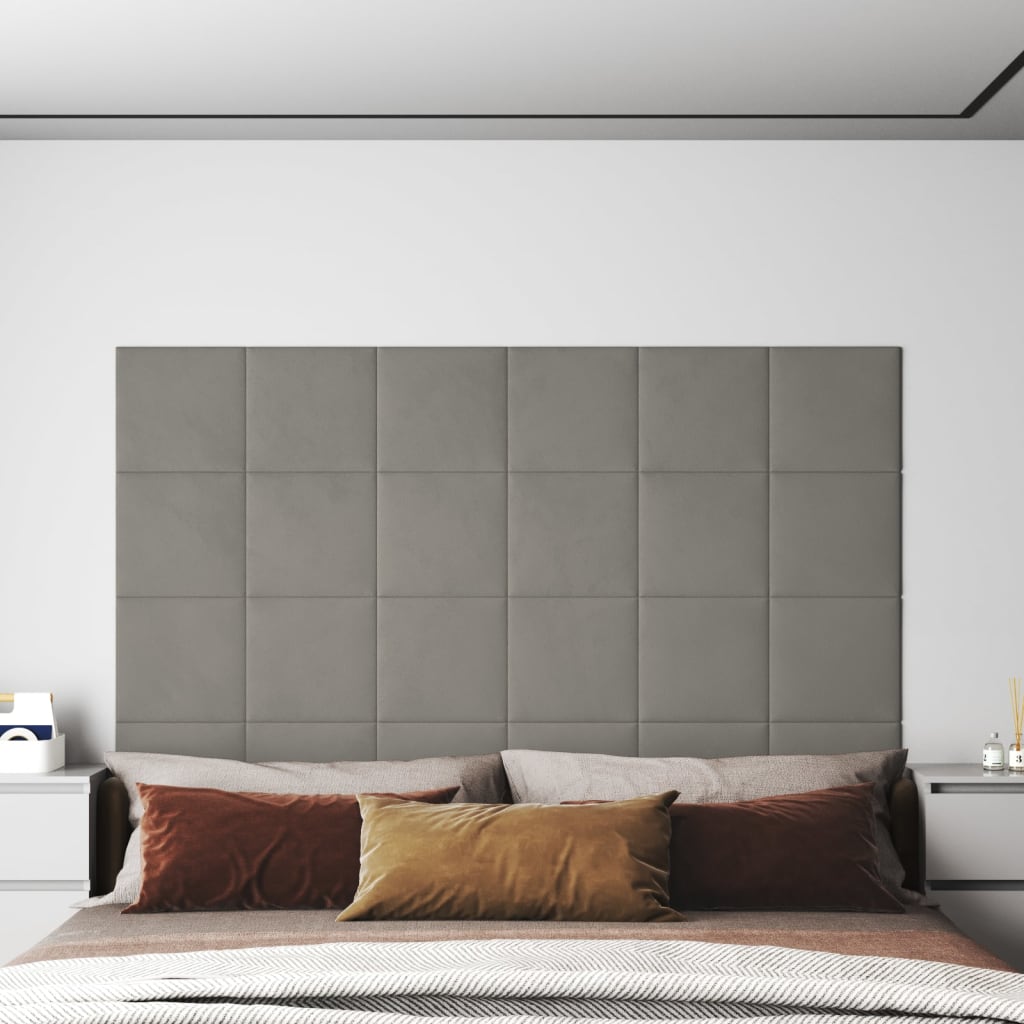 Pannelli Murali 12 pz Grigio Chiaro 30x30 cm in Velluto 1,08 m²