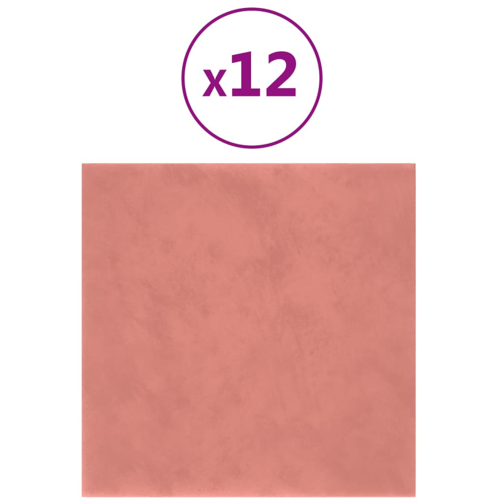 Pannelli Murali 12 pz Rosa 30x30 cm Velluto 1,08 m²