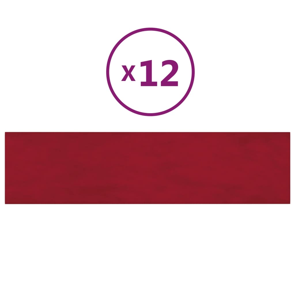 Pannelli Murali 12 pz Rosso Vino 60x15 cm Velluto 1,08 m²